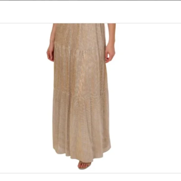 Adrianna Papell Women's Metallic Flutter-Sleeve Gown - Alabaster - Picture 3 of 3